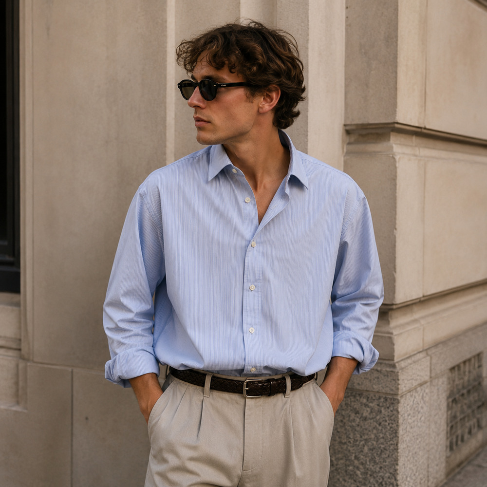 Maker’s Shirt Kamakura 225 Liberty Slim pin Stripe Japan 18 36 1/2 French Cuff